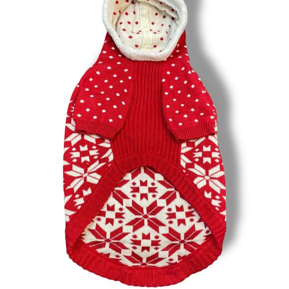 Blueberry Pet Dog Sz XL Hoodie Sweater Pom Nordic Festive Holiday Red White 16” - Picture 9 of 13